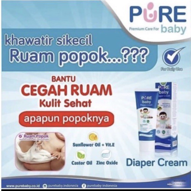 Pure Baby Diaper Cream 15gr 100gr 200gr - Krim Pencegah Iritasi &amp; Ruam Popok Bayi Traveling Size