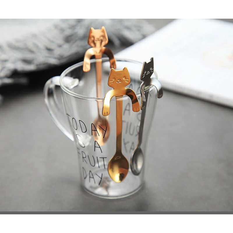 Sendok Kopi Desain Kucing Lucu Bahan Stainless Steel