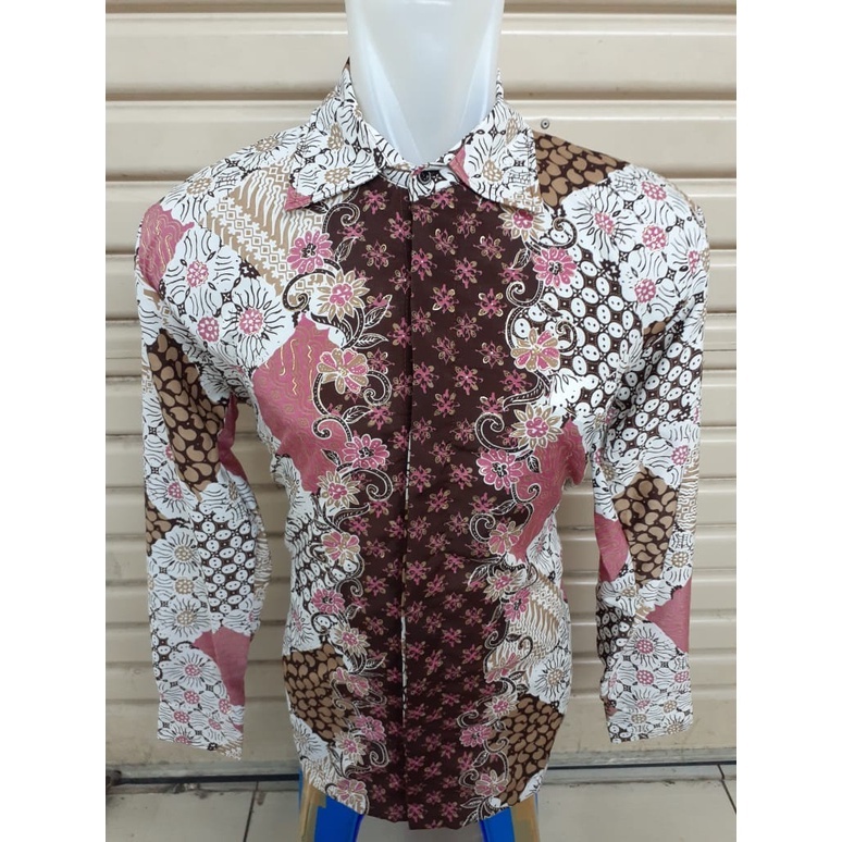 Kemeja Batik Pria Lengan Panjang Dan Lengan Pendek Motif Wajik Pink