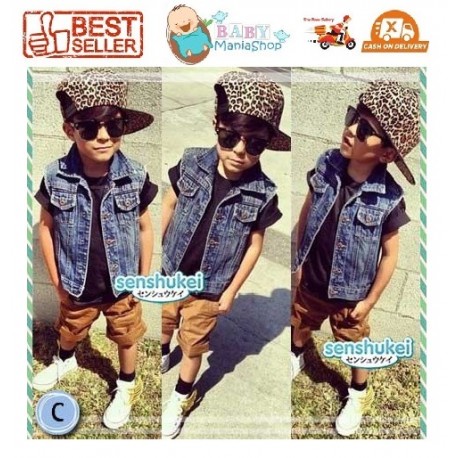 Setelan Anak / Senshukei Jeans Vest 3in1 / Baju Setelan Boy / Baju Anak