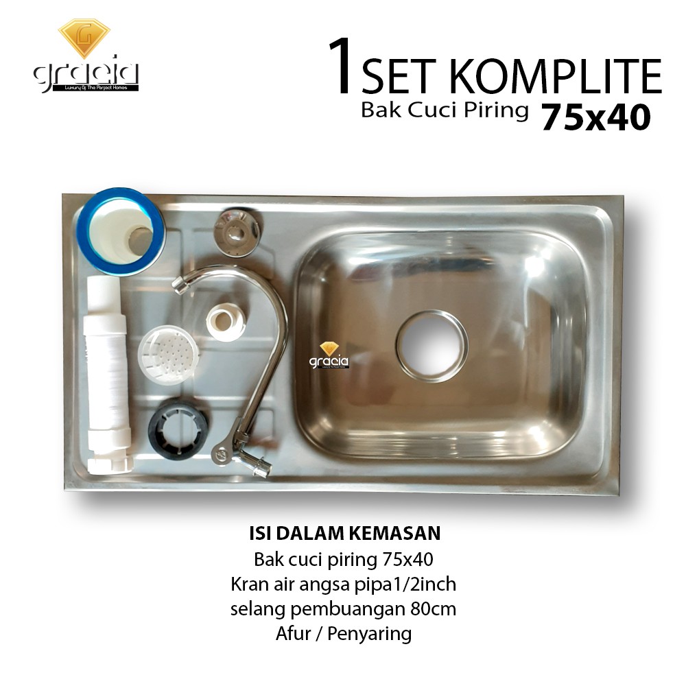 Bak Cuci Piring SET Tempat Cuci Piring Komplite + Selang + Kran Bak Cuci Piring 75x40