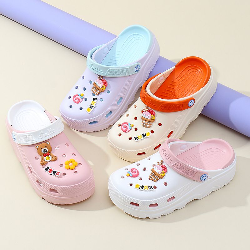 [littlecrab] Sandal Fuji Baim Warna Pastel Lembut Berkualitas Sandal Peninggi Badan Anti Slip Sandal Lubang Motif Eskrim Sandal Eva Anti Air Sandal Unik Lucu Jibbitz Gambar Beruang Lolipop Bunga Ice Cream Cute Sandals Sandal Buaya Korean Style