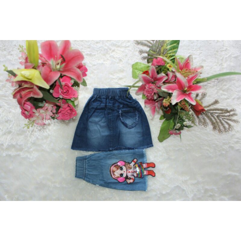 Rok Jeans / Rok Anak Perempuan / Rok Pendek / Rok Mini Karekter Boneka LED Bahan Jeans Ukuran 1 2 3 4 5 6 (usia 1- 6 tahun)