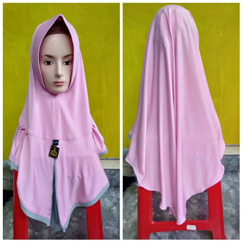 Hijab Bergo Jersey | Jilbab Bergo Belah Depan Kombinasi Serut Samping_AM STORE