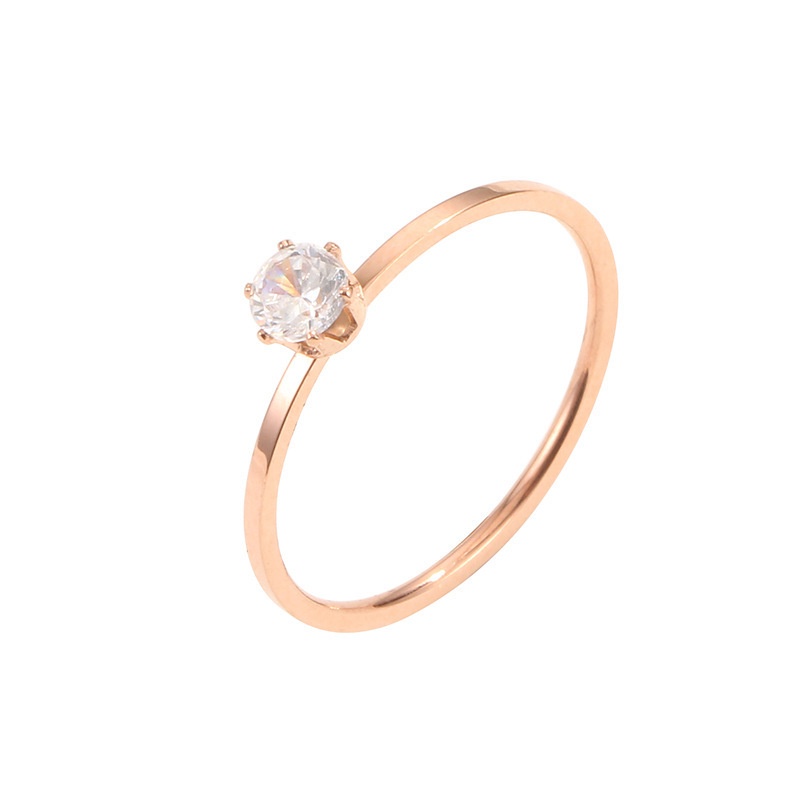 Cincin Titanium Fashion Wanita Gaya Korea Rose Gold Cincin Berlian Tunggal