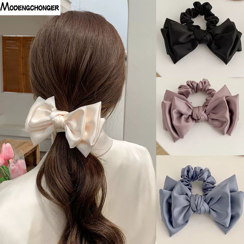 vintage satin bow hair ribbon scrunchie