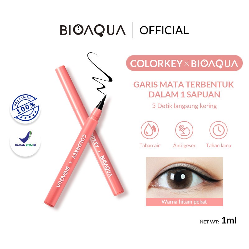 Colorkey X Bioaqua Eyeliner Waterproof Hitam 1 ml Eyeliner Pensil mata