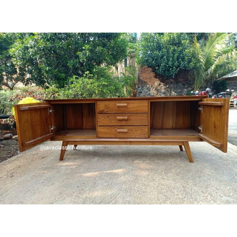 BUFET TV RETRO MINIMALIS/MEJA TV BAHAN KAYU JATI UKURAN 150x45x60cm-3