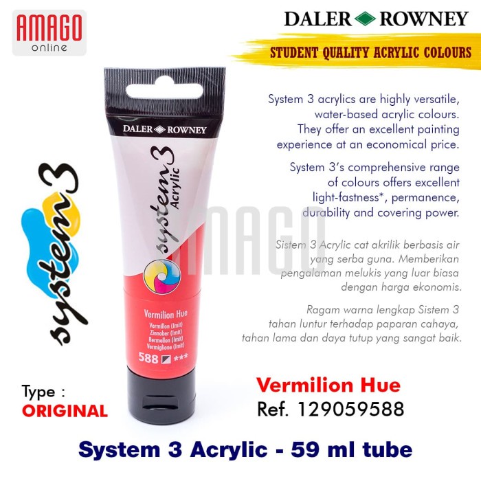 

Limited Daler-Rowney- System 3 Acrylic 59 Ml - Vermilion Hue - 129059588 Trendi