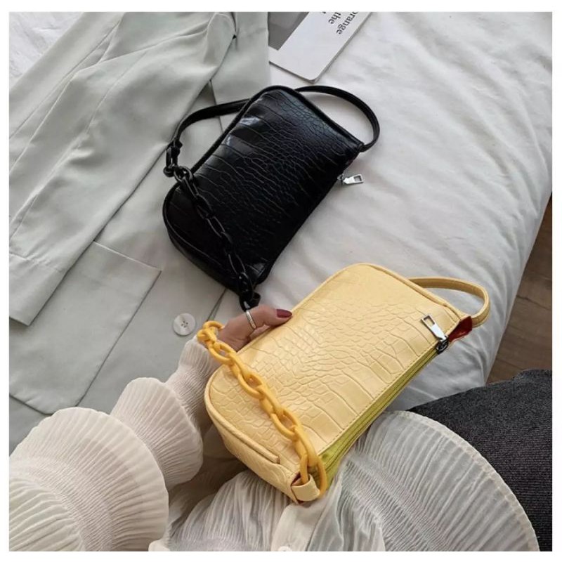 Spesial  Promo Tas Croco Rantai Yellow / Tas Croco Vintage / Tas croco cewek remaja