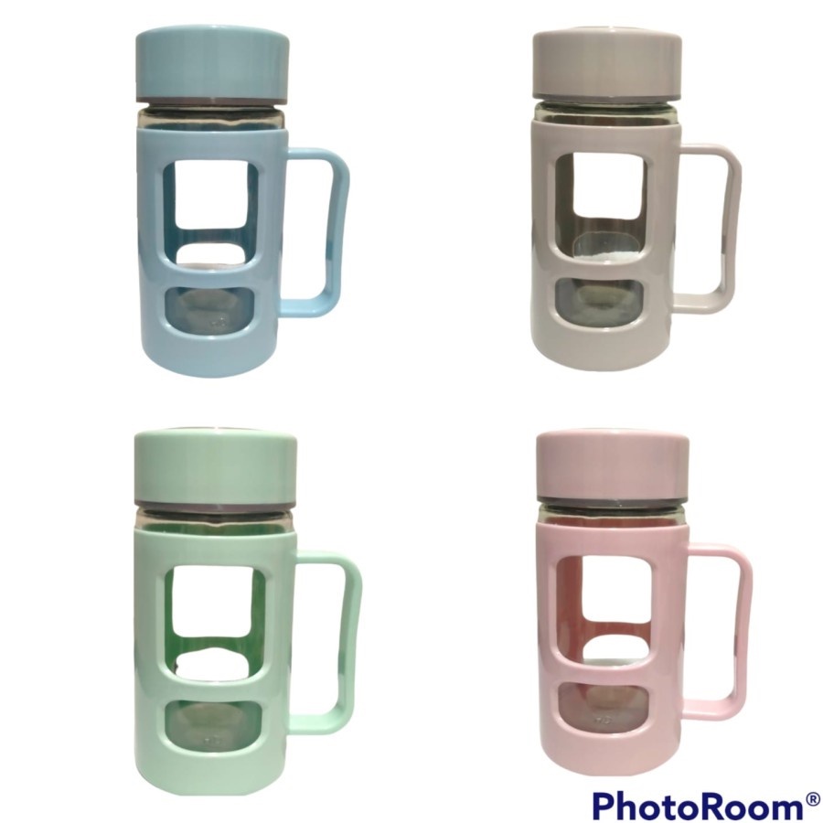 Mug Kaca Mug Gelas Warna Kaca Cangkir Tutup Gelas 450 ml