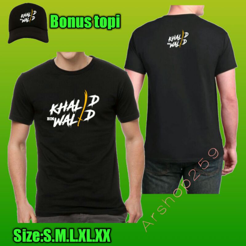 Kaos atasan tngn pdek KHALID bin WALID fles bonos topi