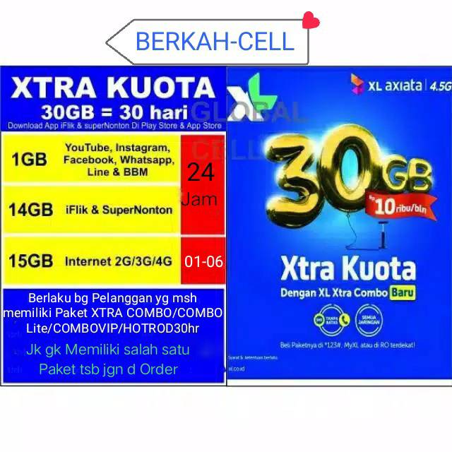 INJECT XL XTRA KUOTA 30GB 30hr | Shopee Indonesia