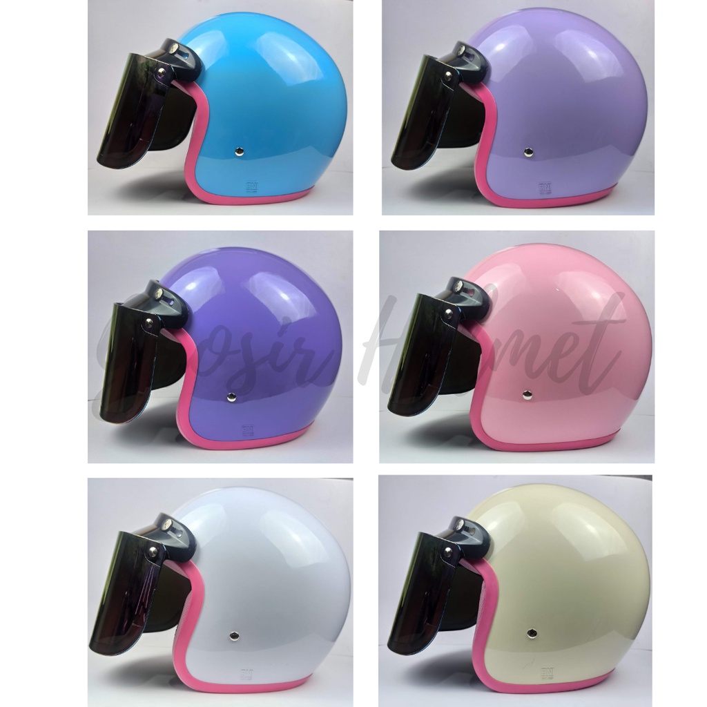 HELM BOGO PASTEL DEWASA CEWEK COWOK FULL LEHER KACA DATAR POLOS SNI