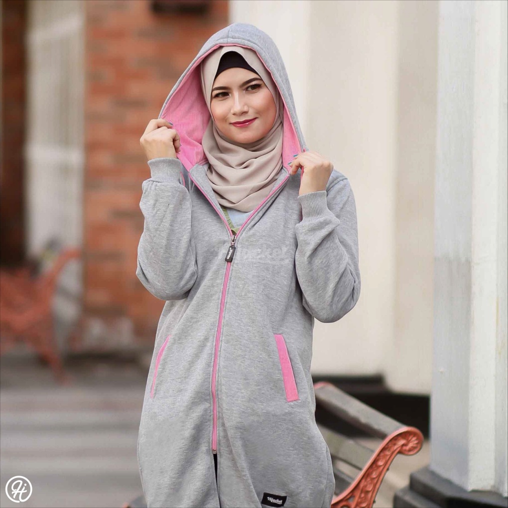 Jaket Sweater Wanita Muslimah Hijaber - Hijacket Basic Grey - Switer Hoodie Outwear Panjang Hijabers