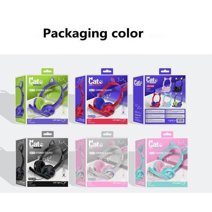 Terlaris Headphone Cat Ear AKZ-020 3.5mm/AKZ-020 WirelessLucu/Headphone Gaming Dengan Mikrofon Heads