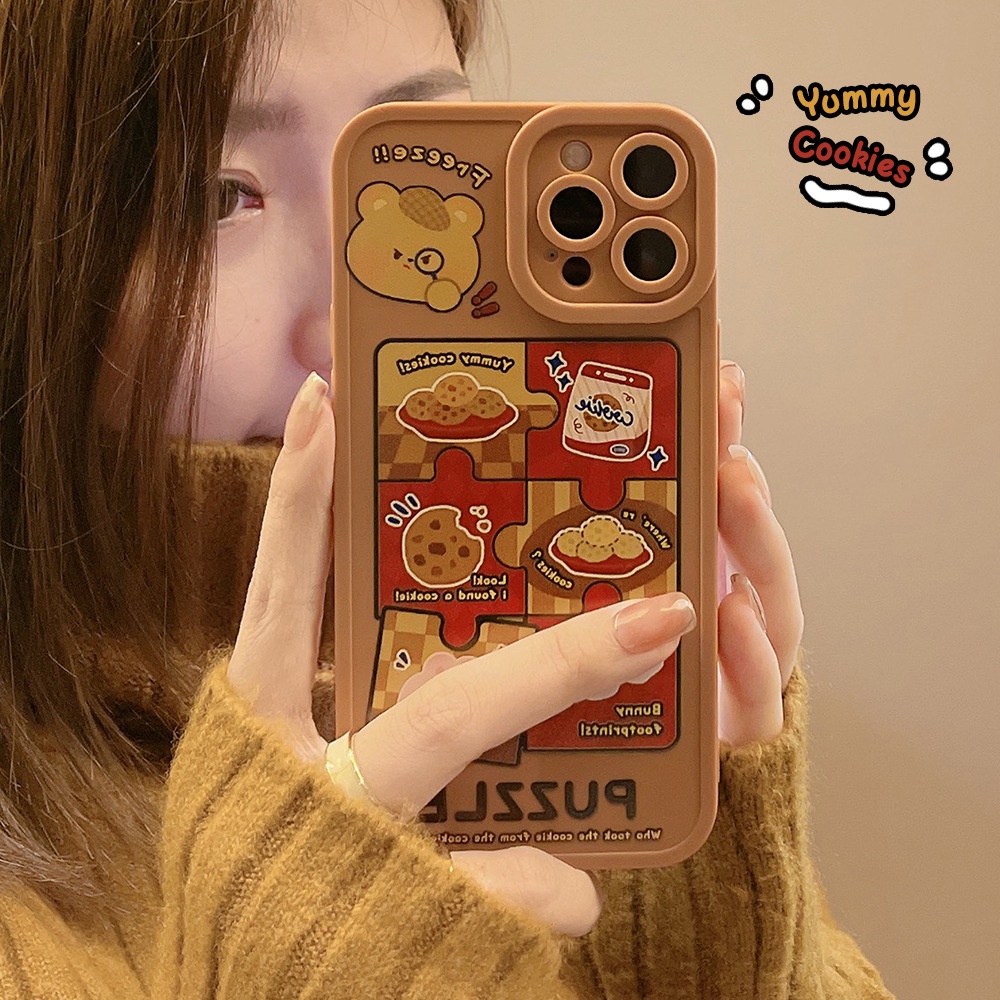 IPHONE Yummy Cookie Bear Bunny Perlindungan Penuh Lembut Casing Ponsel Cover Untuk Iphone7 8 PLUS X XR XS 11 12 13 14 MINI PRO MAX SE 2020