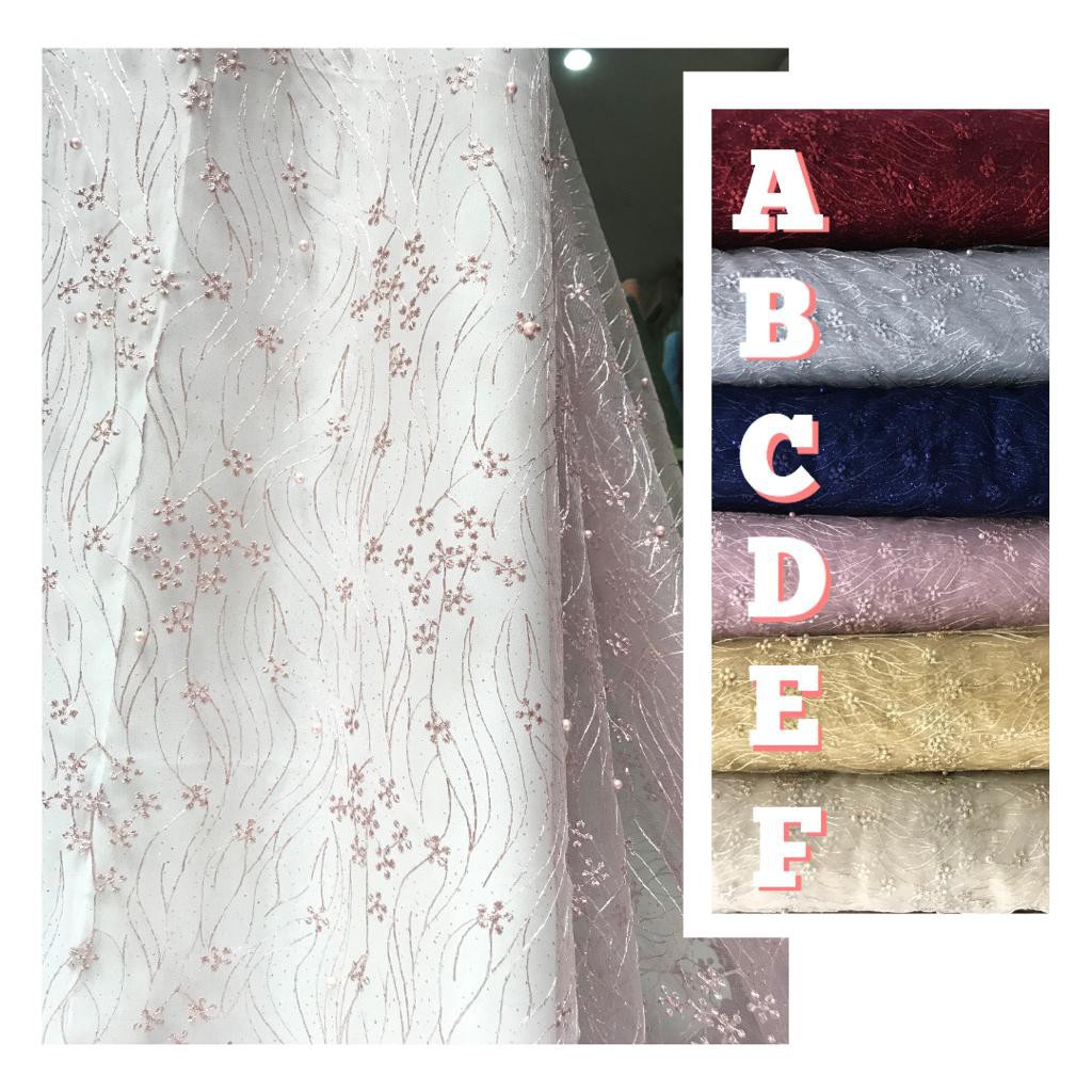 Brokat Tulle Mutiara motif Bunga kecil - Glitter