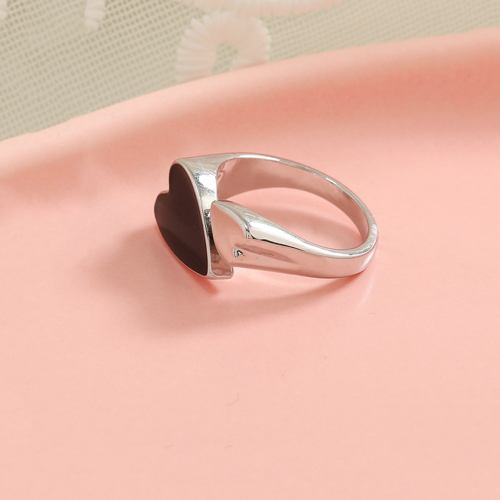 Cincin Wanita Model Terbuka Lapis Silver Desain Hati Hitam Adjustable Untuk Pesta / Hadiah