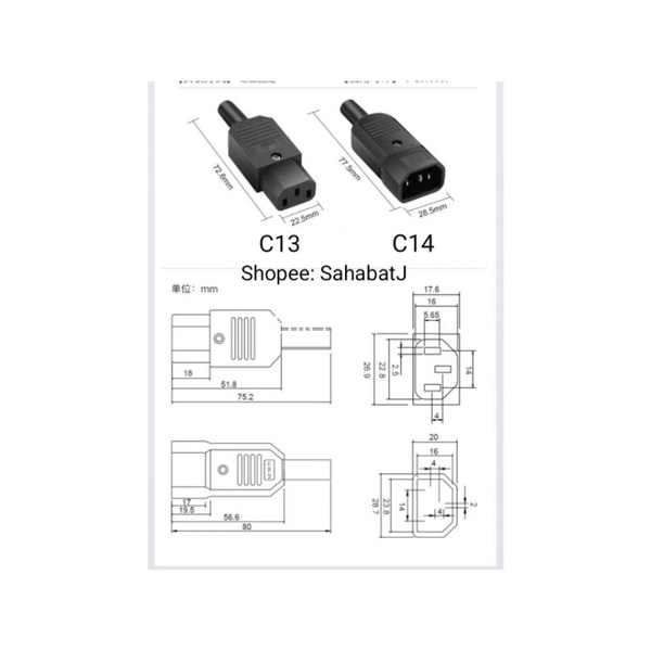 Konektor C14 Male Connector C13 Female Soket PDU UPS IEC320 Plug Socket C14 C13 IEC 320