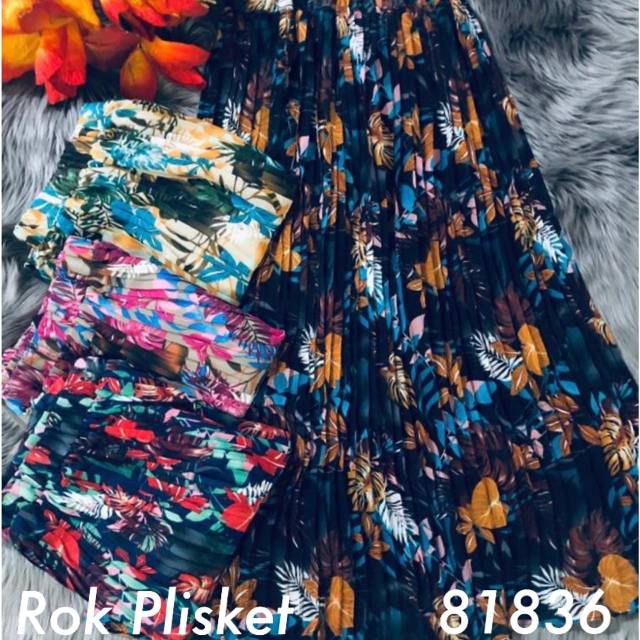 Rok plisket import ceruty original murah ootd motif bunga best seller