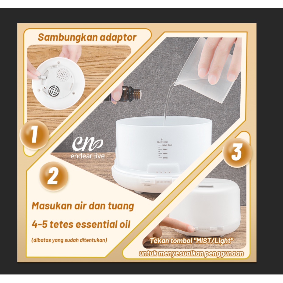[endear]100% ORI Aroma Diffuser 500ML Aromaterapi Difuser-3