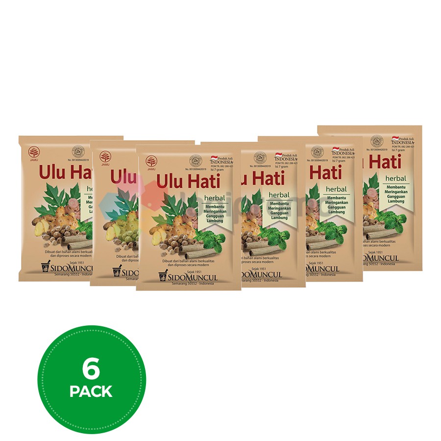 

Sido Muncul Jamu Ulu Hati 10 Sachet Obat Asam Lambung dan Maag Alami - 6 Pack