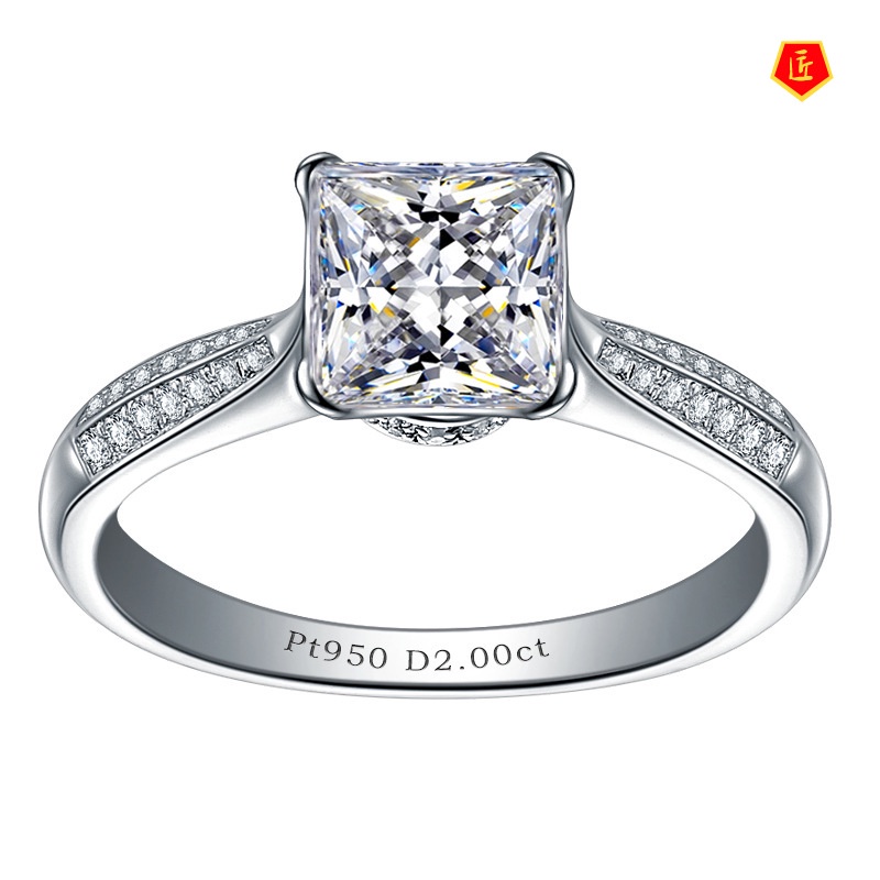 [Ready Stock]Moissanite Square Diamond Ring Pt950 Yellow Diamond Luxury