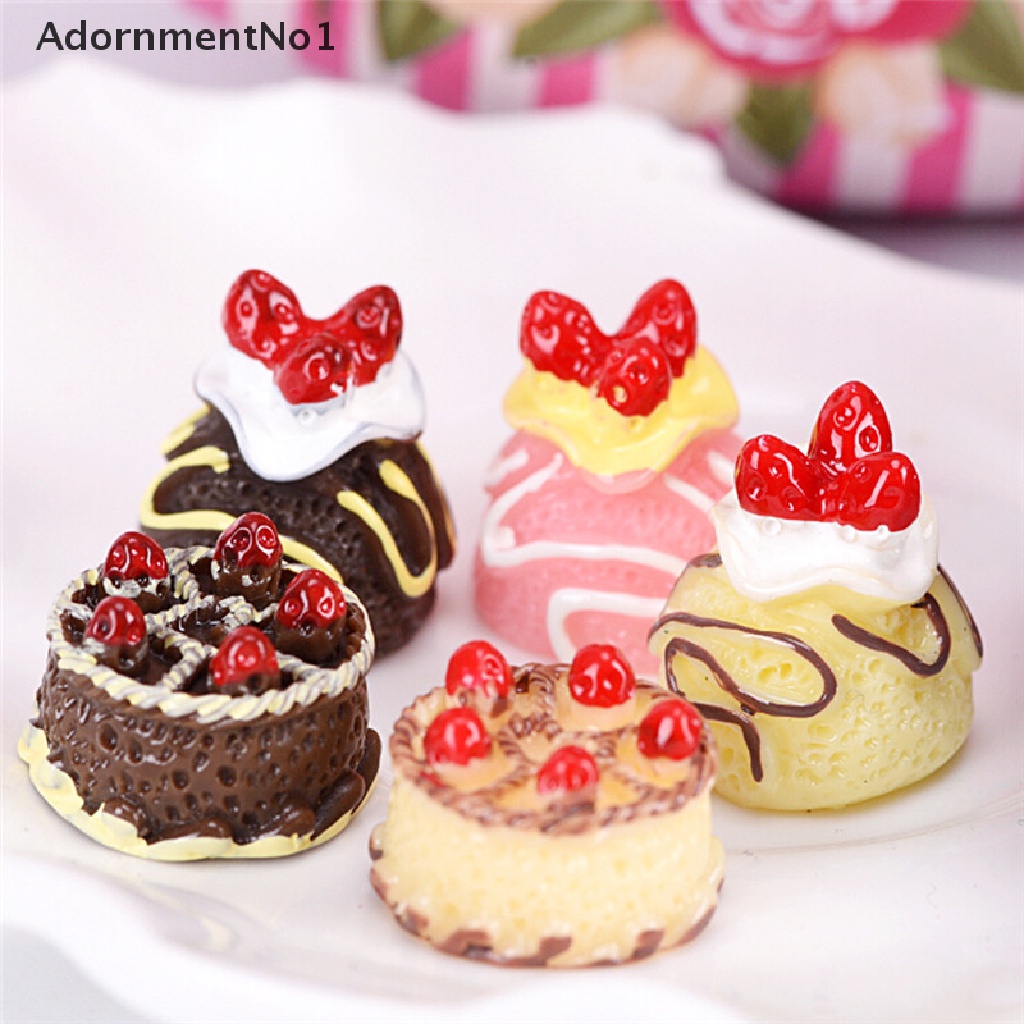 (AdornmentNo1) 5pcs / Set Miniatur Kue Krim Imitasi Bahan Resin Untuk Dekorasi / Hadiah / Craft DIY