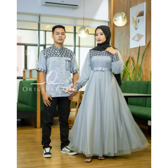 Baju couple pasangan kondangan wanita dres muslim syari busui gaun pesta muslimah kekinian
