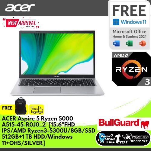 ACER ASPIRE 5 RYZEN 5000 A515-45-R0J0_2  [15.6"FHD IPS/AMD RYZEN3-5300U/8GB/SSD 512GB+1 TB HDD/WINDO