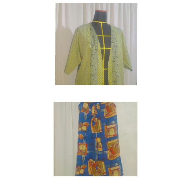 Set Outer lengan pendek dan Celana Kulot panjang wanita motif