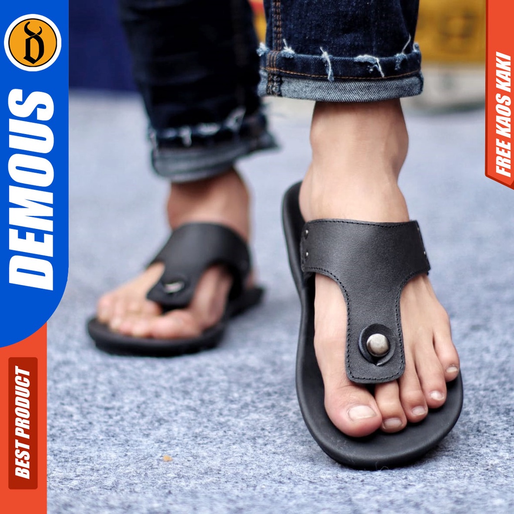 DEMOUS CLOVERS Sandal Jepit Kulit Asli KeKinian Sendal Casual