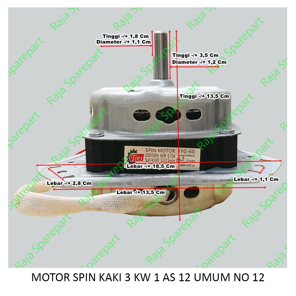 MOTOR SPIN / DINAMO PENGERING MESIN CUCI KAKI 3 TEMBAGA AS 12 UMUM MERK TINS NO 12