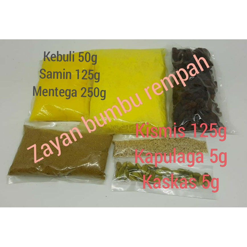 

bumbu nasi kebuli minyak samin kismis kapulaga kaskas mentega