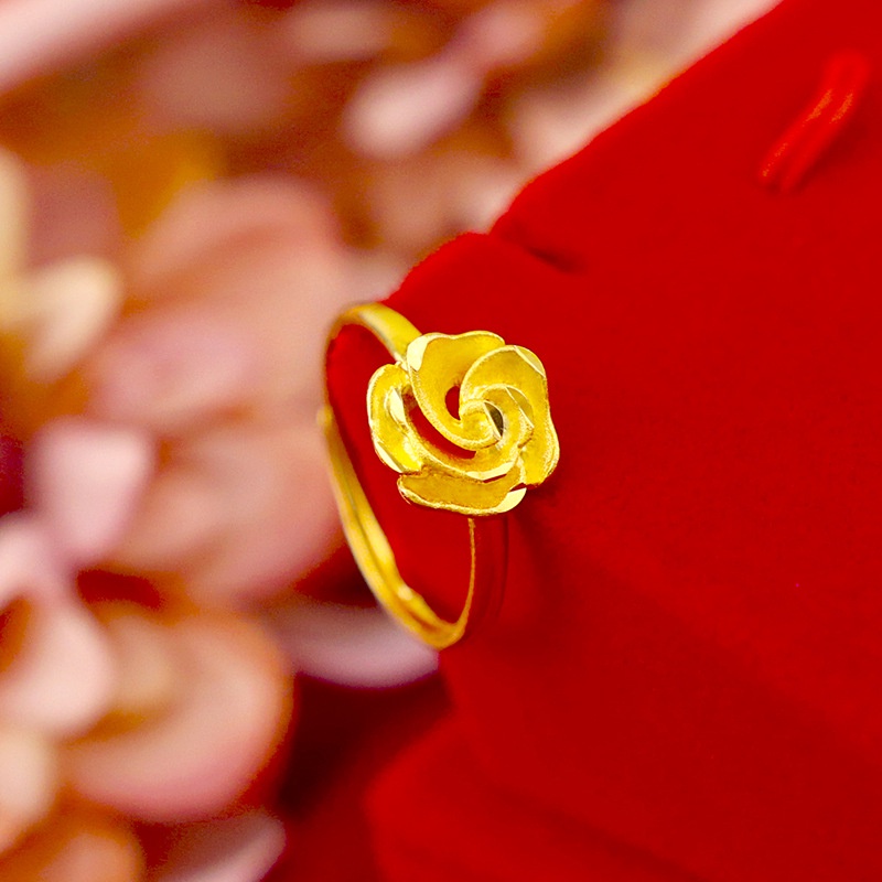 Cincin Emas Asli Kadar 375 Desain Bunga Kecil Gaya Korea Untuk Wanita