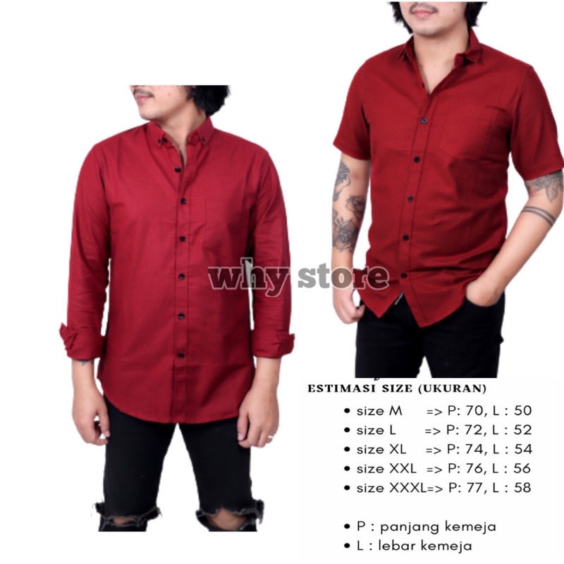 kemeja merah maroon pria couple ayah anak laki laki lengan panjang polos pendek warna maroon size M,L,XL,XXL,XXXL