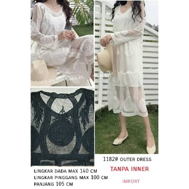 OUTER PANTAI PUTIH DRESS PANTAI DRESS OUTER POLOS BORDIR TRANSPARAN