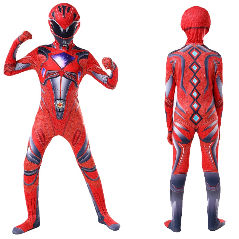 Halloween Cosplay Power Rangers Kostum Celana Ketat Cocok untuk Anak Super Warrior + Masker yang sama dengan foto impor