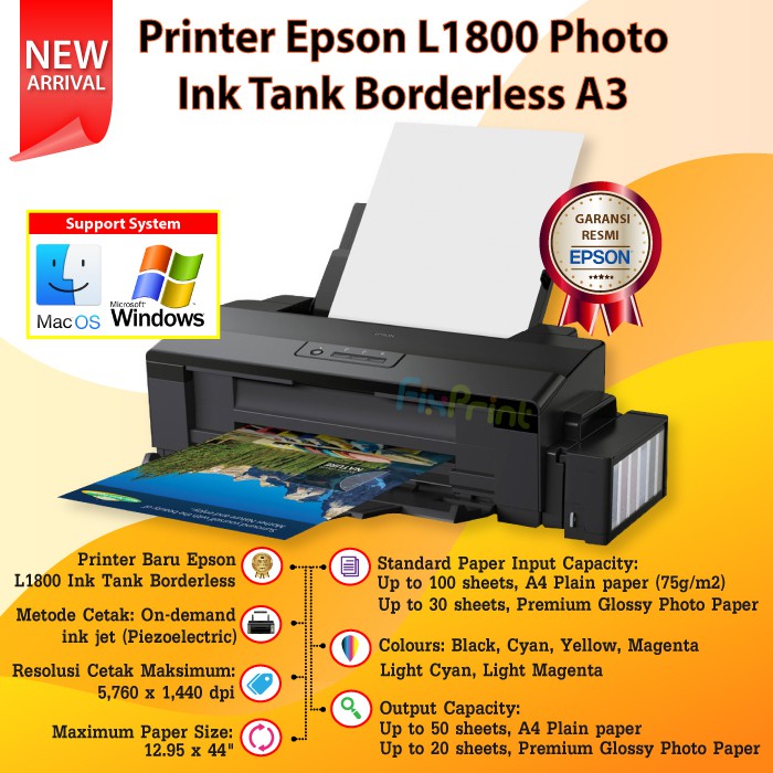 Printer Epson L1800 A3 Photo Ink Tank Borderless A3+ 6 Color New Infus Pabrik Support DTG DTF