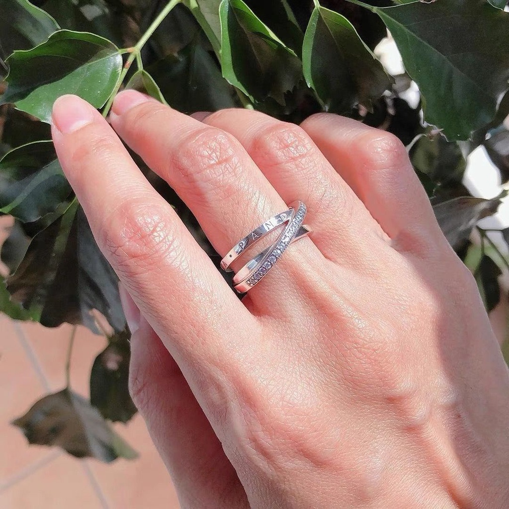 Pandora Cincin Rose Gold 18K Hias Berlian Cubic Zirconia Untuk Wanita