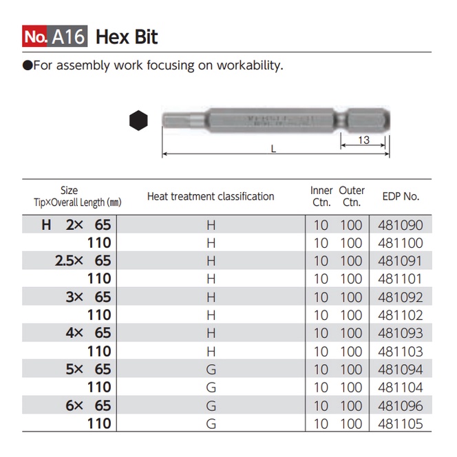 Mata Hexagonal - Made in Japan - Vessel Hex Power Bit A16