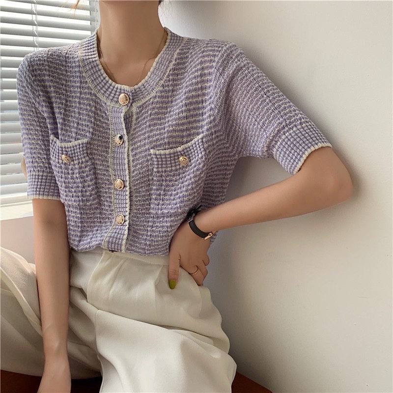 ESCEEL PICKS LILAC TOP / KOREAN TOP LILAC / LILAC OUTER KOREA ATASAN TWEED KOREA IMPOR ATASAN JENNIE