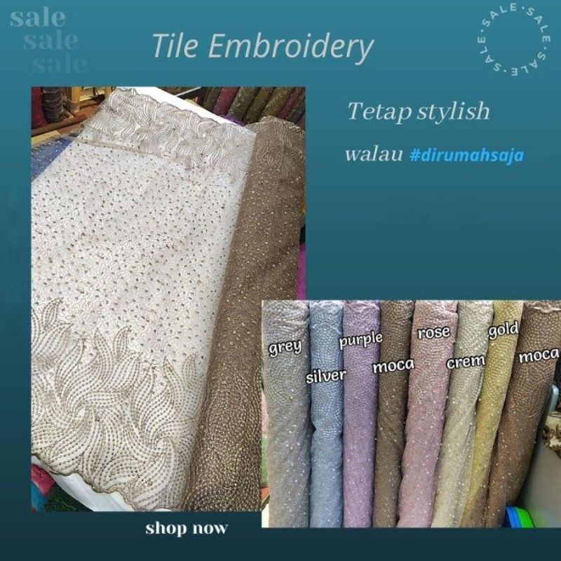 Promo 12.12 Sale Kain tile bordir / brokat renda bordir. tille brukat akar. tulle