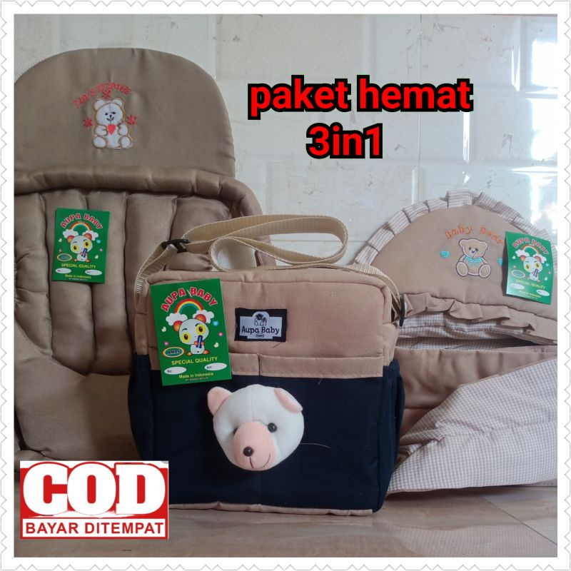 Paket Hemat 3in1 Gendongan bayi depan bordir Tas Bayi Beruang dan Gendongan bayi Samping bordir