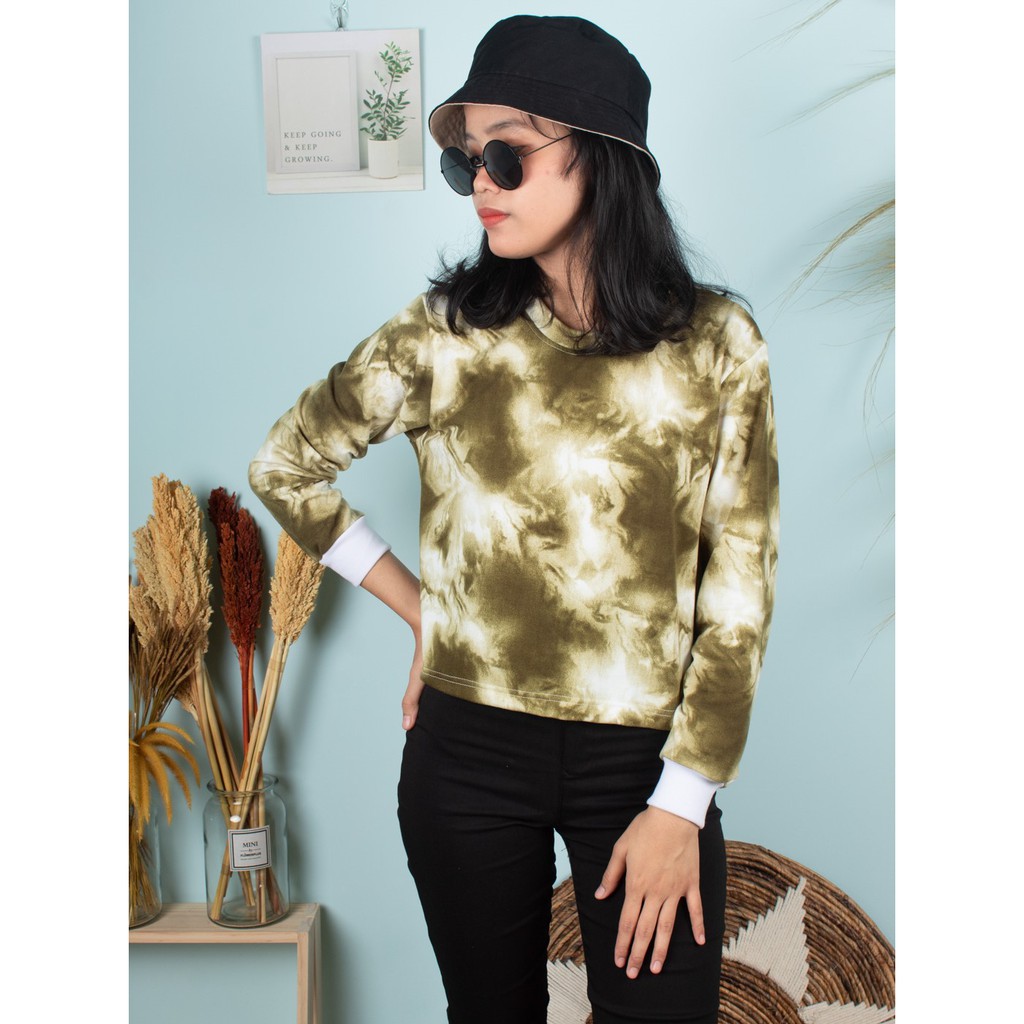 HIPNOP LADIES CLEO SWEATER CROP BASIC WANITA MOTIF TIE DYE