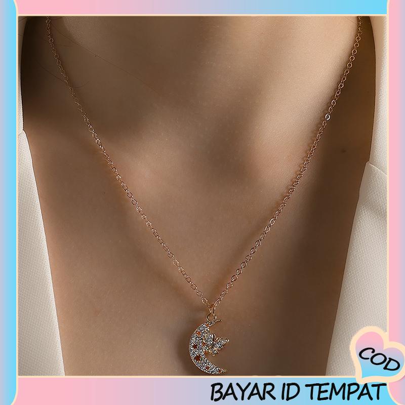 COD❤️ Fashion Indah Cinta Bulan Bintang Kupu-kupu Berkilau Kalung Surat CINTA-A.one