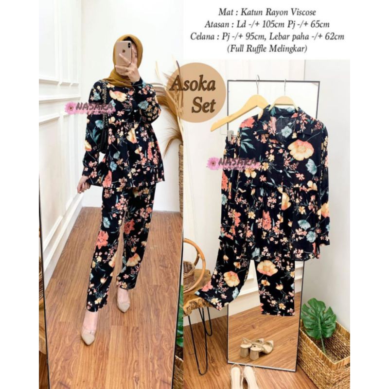DAILY SET ASOKA/ SETELAN BAJU WANITA PAJAMAS HIJAB BUSUI RAYON VISCOSE PREMIUM/ KEKINIAN HITS MURAH