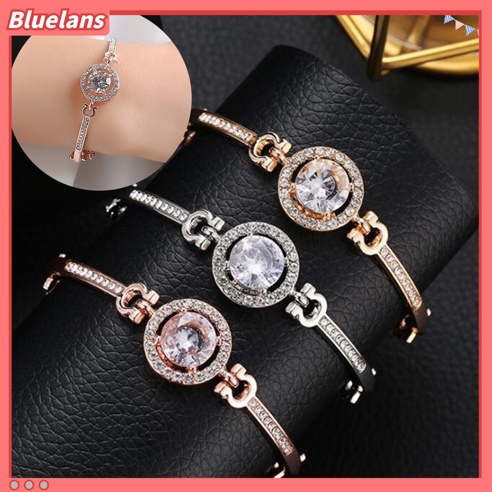 Gelang Bangle Cubic Zirconia Bentuk Bulat Adjustable Untuk Wanita