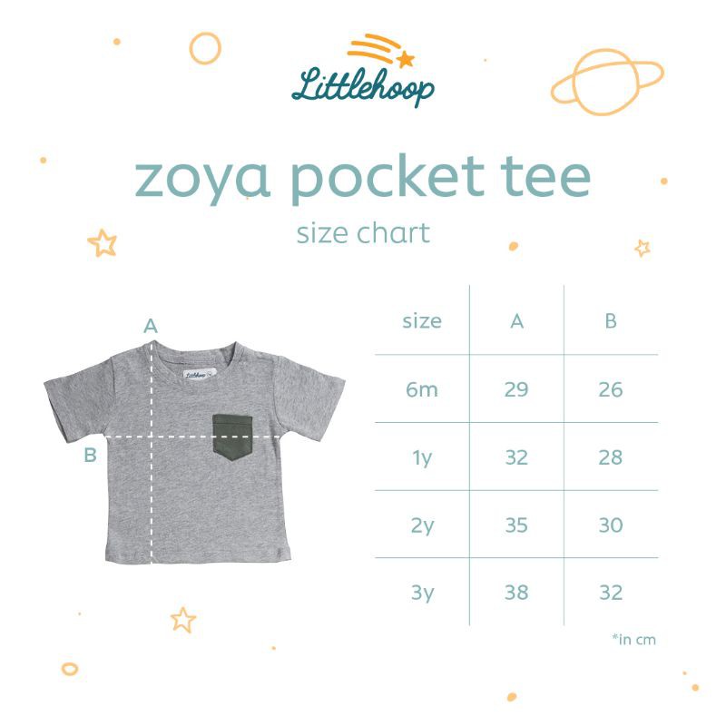 LITTLEHOOP Zoya Pocket Tee Cotton Kaos Anak Polos Lengan Pendek Baju Bayi